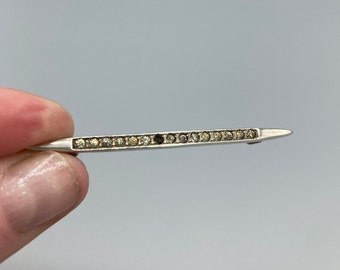 Vintage Art Deco Sterling Silver Bar Pin Brooch with Clear Stones