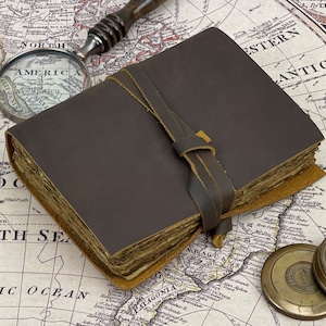 Leather Journal, Vintage Leather Notebook,Journal,  Genuine Leather-bound Journal, Travel Book, Handmade Deckle Edge Paper, Book of Shadows