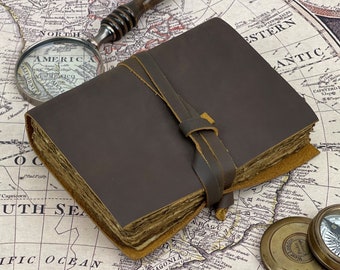 Leather Journal, Vintage Leather Notebook,Journal,  Genuine Leather-bound Journal, Travel Book, Handmade Deckle Edge Paper, Book of Shadows