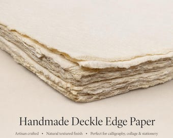 Deckle Edge Paper, Antique Vintage Handmade Paper, Hand Torn Paper for Invitations, Wedding Paper, Handmade Custom Stationery, Custom Paper