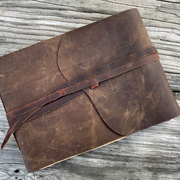 Personalized Leather Photo Album with Deckle Edge Paper, Handmade Leather Guest Book, Personalized Wedding Photo Album, Leather Memory Book