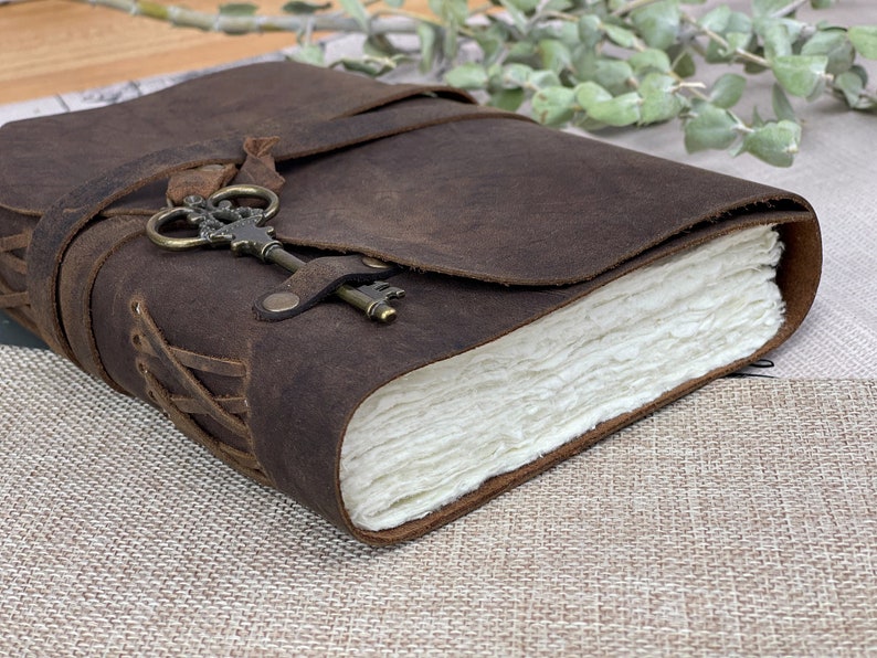 Personalized Leather Journal, Wedding Guest Book, Sketchbook, Leather Notebook, Travel Book Handmade Deckle Edge Paper, Gift for mom image 9