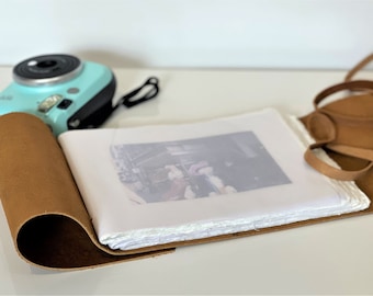 Personalized Leather Wedding Photo Album - Custom Engraved Guest Book with Deckle Edge Paper - Leather Memory Book