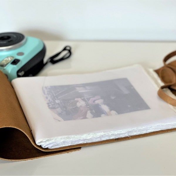 Personalized Leather Wedding Photo Album - Custom Engraved Guest Book with Deckle Edge Paper - Leather Memory Book