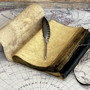 Leather Travel Journal with Burnt Paper- 9x6 Travel Diary Notebook - Gift for Writers or Poets, Gift for Mom, Birthday Gifts
