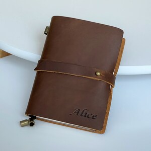 Carnet de notes personnalisé en cuir - A6 A5 Bloc-notes en cuir véritable - Cahier quotidien avec porte-cartes - Cahier personnalisé pour homme femme