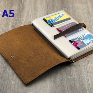 Personlig anteckningsbok i läder - A6 A5 anteckningsblock i äkta läder - Daglig anteckningsbok med korthållare - Personlig anteckningsbok för män och kvinnor A5 Blank pages