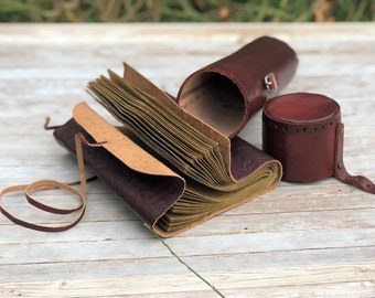 Vintage Handmade Scroll Leather Journal - 7x5 Travel Diary Notebook - Perfect Gift for Writers or Poets - Leather Bound Daily Notepad