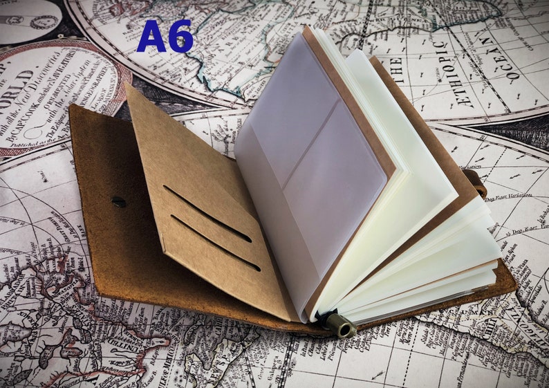 Personlig anteckningsbok i läder - A6 A5 anteckningsblock i äkta läder - Daglig anteckningsbok med korthållare - Personlig anteckningsbok för män och kvinnor A6 Blank pages