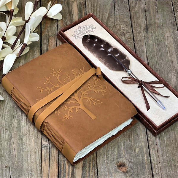 Leather Journal for Women and Men, Leather Notebook, Handmade Deckle Edge Cotton Paper, Genuine Leather Bound Journal, Unique Gift for Women