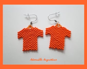 Hand Made Glass Beaded Earrings, Orange Shirt, T-Shirt, Boho, Stainless steel or Gold hooks, Gift Idea, Nice Quality