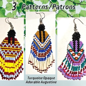 Three Patterns, Woman beaded earrings pattern, Instant Download, Miyuki Seed beads , Long earrings, Easy to Read, PDF ou Word, High quality
