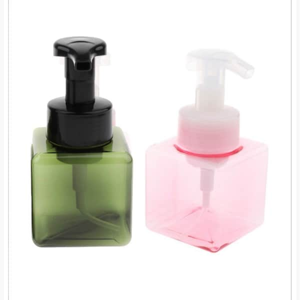 Plastic Foamer Refillable Bottle Square 250ml Clear Green Pink Foaming Soap Pump Dispenser • Plastic Foaming Pump Liquid Soap Bottle