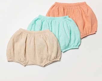Cotton Gauze Baby Bloomers: Soft Summer Shorts, Made in USA