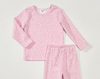 Pink Peony Toddler Lounge Set: Ribbed Knit PJs (Made in USA)