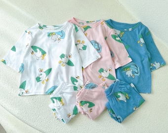 Surfing duck print Short and Top set | Summer Set | Toddler Summer Set | Kids Summer Set | Retro Summer Set