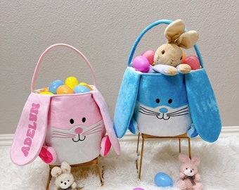 Personalized Easter Bunny Basket: Embroidered Velour Basket