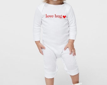 Love Bug infant Long Legged Baby Rib Bodysuit, Valentine's Day Shirt, Valentine Outfit, unisex infant body suit, Minimalist bodysuit