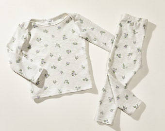Floral Waffle Knit Lounge Set: Long Sleeve Pajamas, Made in USA