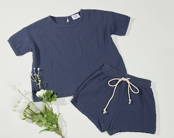 Cotton Muslin Toddler Clothing Set: Neutral Summer Outfit