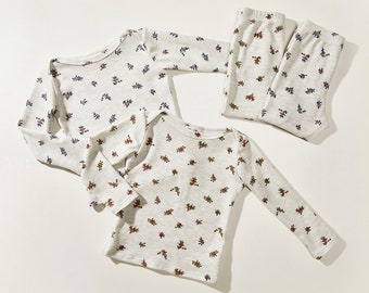 Floral Toddler Lounge Set: Waffle Knit Pajamas, Made in USA
