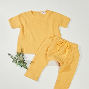 Yellow Cotton Muslin Kids clothes set | Toddler Kids clothes set | Summer Kids clothes |Unisex toddler clothes set