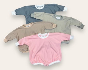 Oversized Waffle-Knit Baby Bubble Romper: Unisex Dolman Sleeve Outfit