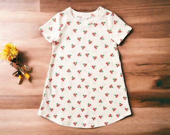 Kids Summer Short Sleeve Dress | Floral Dress | Toddler Summer Dress | Cherry Print Dress | Kids Play Dress