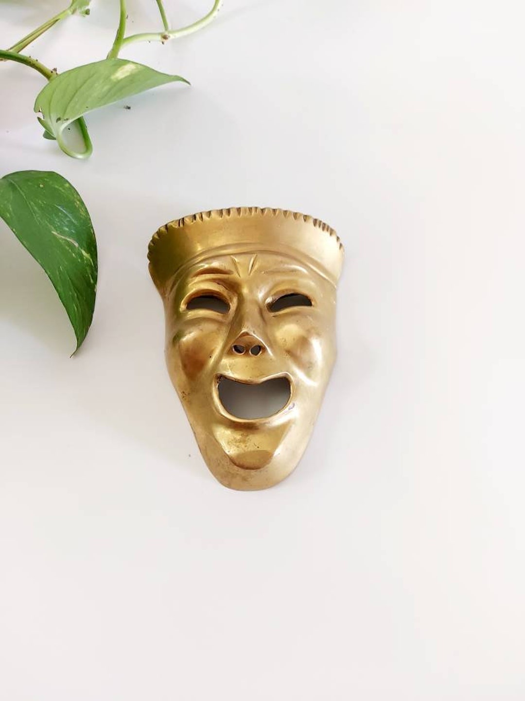 Vintage Brass Mask Theater Comedy Face Etsy