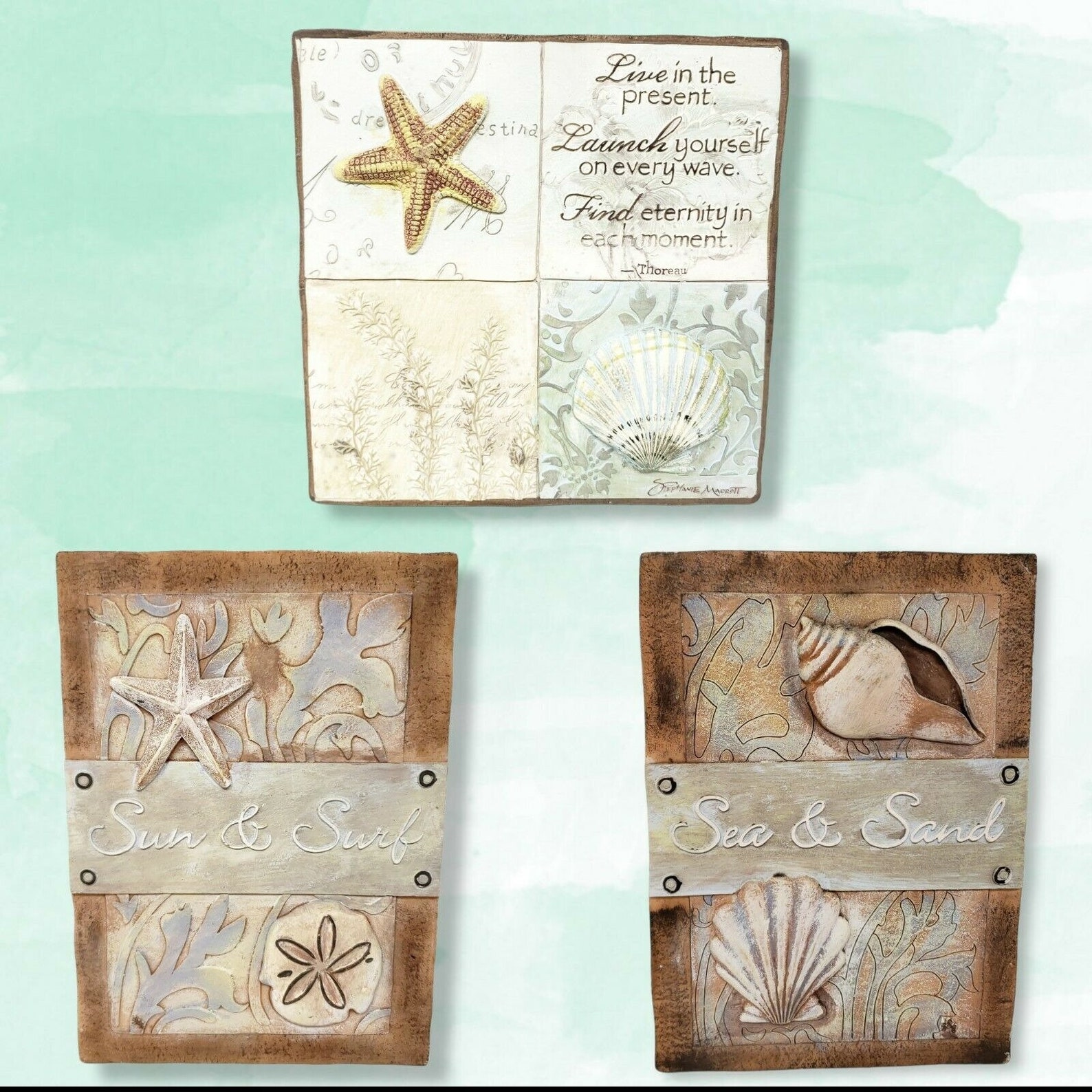 Set 3 Seashell 3D Wall Plaques Ocean Starfish Beach House Etsy