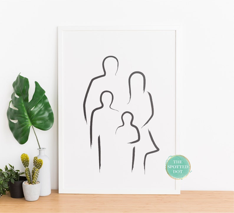 Family Wall Art Family of Four Line Art Fathers Day Gift Etsy