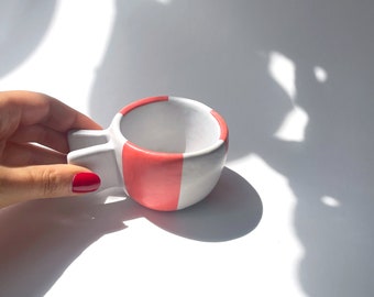Ceramic Striped Periwinkle and Coral Espresso Cup