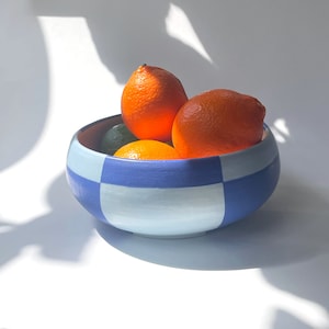 Ceramic Checkered Dark Blue and Light Blue Bowl