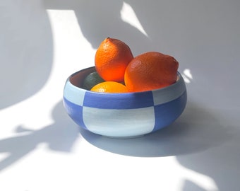 Ceramic Checkered Dark Blue and Light Blue Bowl