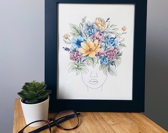 Original watercolour painting , floral headpiece , line work , watercolour, bouquet , home decor , hand painted , one of a kind LingsPetals