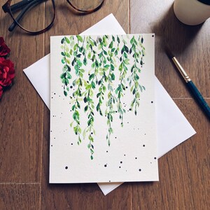Carte chaîne de perles, carte aquarelle, carte vierge, botanique, jardin, carte-cadeau, personnalisable, amoureux des plantes, effet éclaboussé
