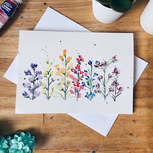 Carte faite à la main, aquarelle florale , fleurs aquarelles , unique en son genre , vierge à l’intérieur , peint à la main - LingsPetals