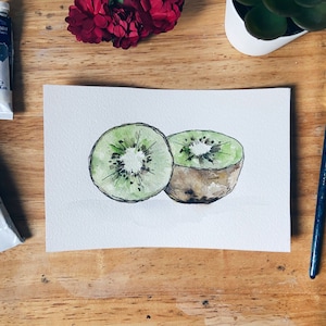 Original painting , kiwi, watercolor painting , watercolour, illustration , custom , fruit , decor , hand painted , LingsPetals