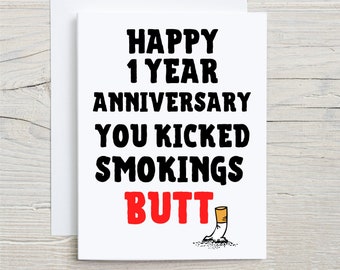 Joyeux anniversaire d’arrêter de fumer, 1 an d’arrêt de fumer, carte d’arrêt de fumer, sans fumée