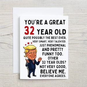 32nd Birthday Card, funny 32nd  birthday card, 32nd  birthday gift idea,happy 32nd  birthday, happy birthday card,turning 32,for 32 year old