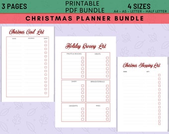 Holiday planner, christmas planner, christmas card list, christmas kit,christmas gift list,christmas organizing,planner printable,to do list