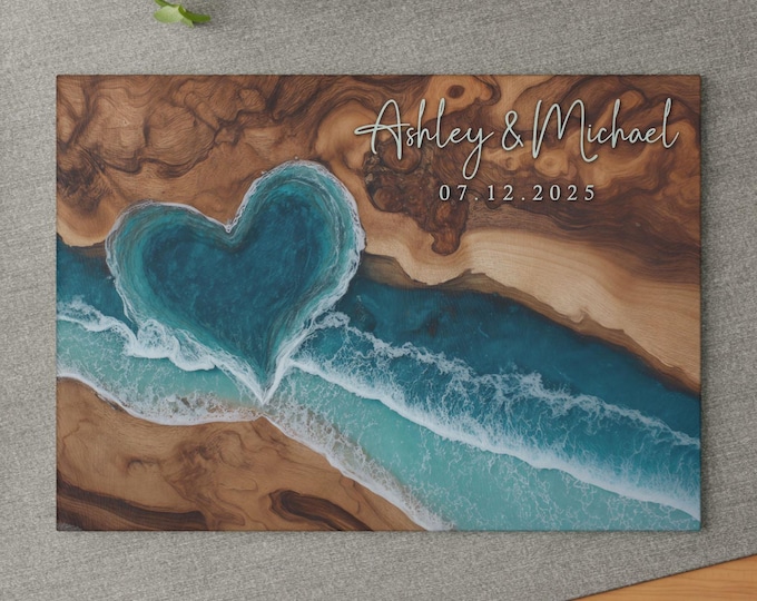 Personalized Ocean Wave Glass Cutting Board, Heart Shaped Resin Style ...