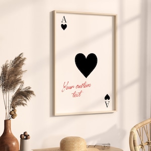 Impression d'as de coeur, impression de texte personnalisé, affiche de cartes à jouer, décoration esthétique, décoration d'intérieur, art mural moderne, art rétro tendance