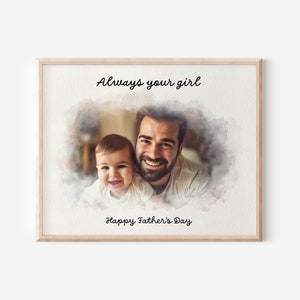 Gift for Dad Print, Personalized Watercolor Photo Gift for Father&#39;s Day, Framed Canvas Print, Gift for Dad from Daughter, Dad Christmas Gift