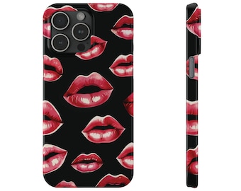 Lipstick Kisses Phone Case, Vintage Art, Trendy, Retro - Tough and Slim Cases