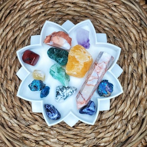 Healing kristallen dienblad | Kristallen houder lotusbloem | Dienblad met stenen en edelstenen | Dienblad met etherische oliën | Altaarblad voor helende kristallen