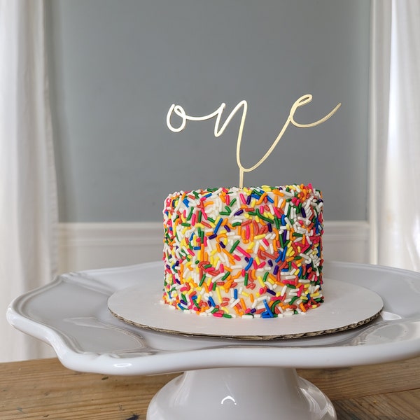 First Birthday One Cake Topper | Smash Cake Topper | Whimsical Cake Topper | Dainty Gold Cake Topper| neutral minimalist Cake Topper