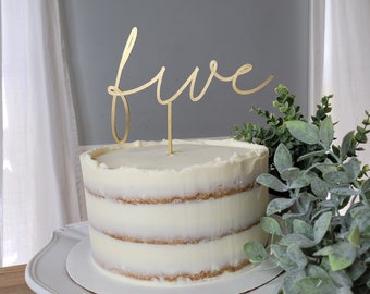 Gâteau de cinq anniversaires | Topper de gâteau de cinquième anniversaire | Gâteau fantaisiste | Gâteau délicat | Cinq choix de gâteau | Topper gravé au laser