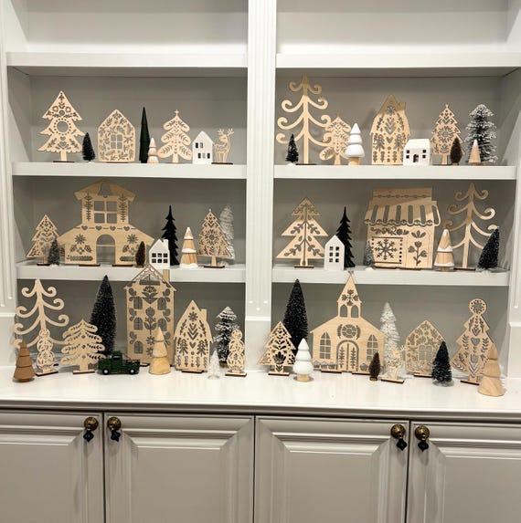 Christmas Village Houses | Scandinavian Christmas Village Set | Easy to Store Christmas Village |