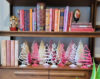 Charming Mini Pink Christmas Trees for Shelves - Set of 4 Styles | Pink Christmas Tree Set | Pink Christmas Decor | Pink Christmas Accents